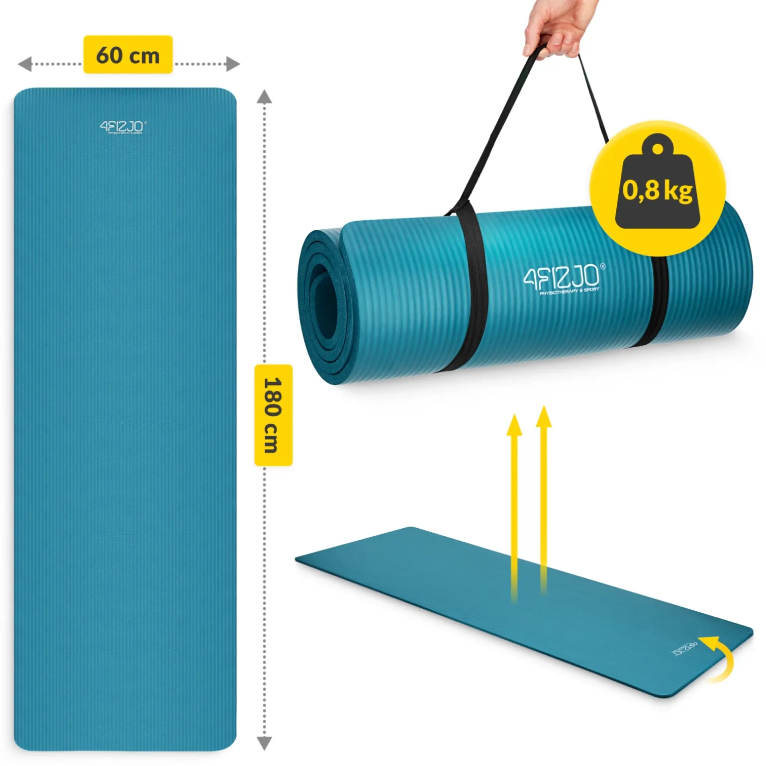 Mata do ćwiczeń fitness i jogi NBR 180 × 60 × 1,5 cm morska zieleń
