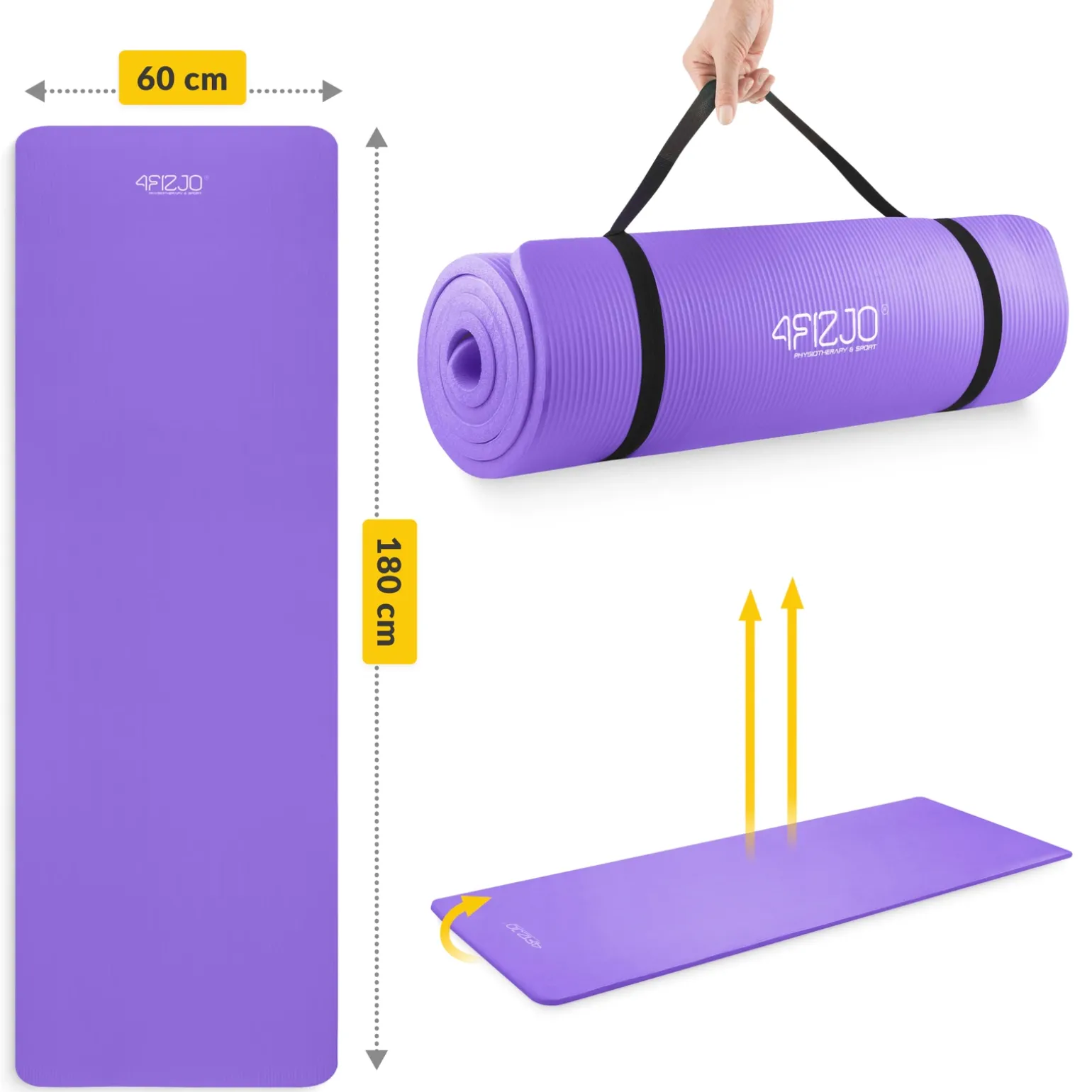 Mata do ćwiczeń fitness i jogi NBR 180 × 60 × 1 cm fioletowa