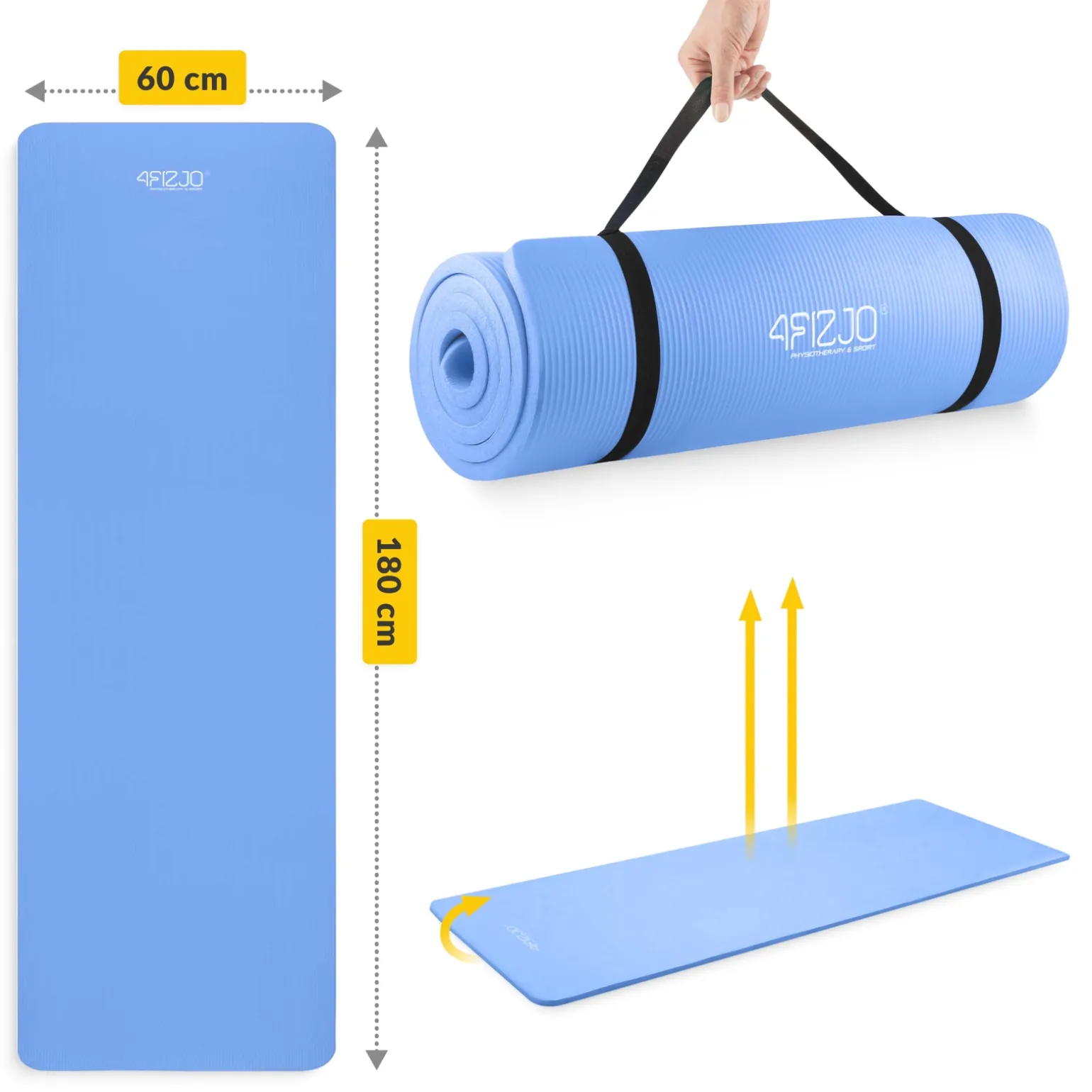 Mata do ćwiczeń fitness i jogi NBR 180 × 60 × 1 cm niebieska