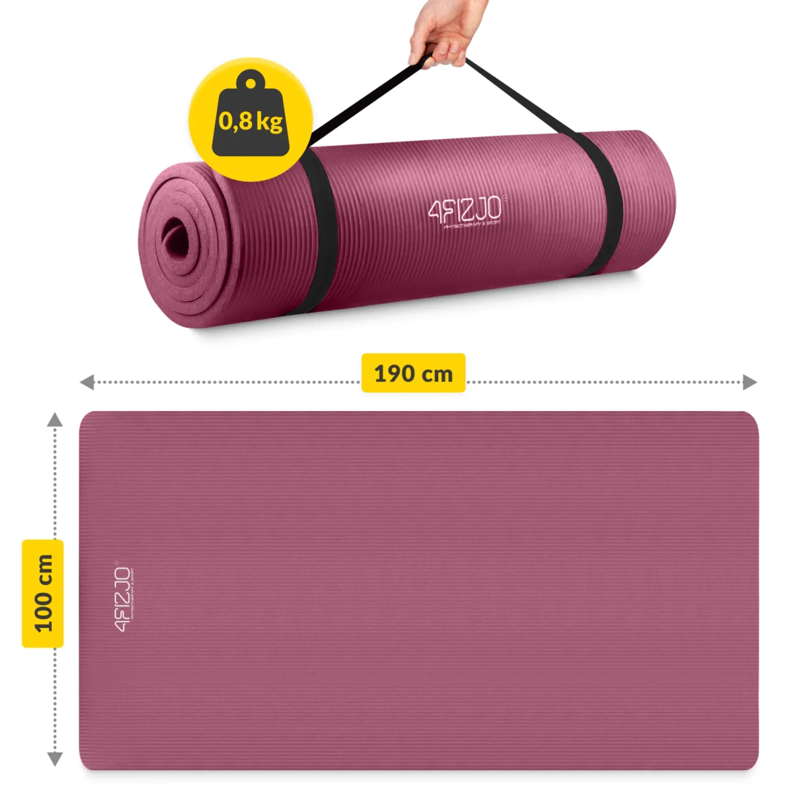 Mata do ćwiczeń fitness i jogi NBR 190 × 100 × 1,5 cm bordowa