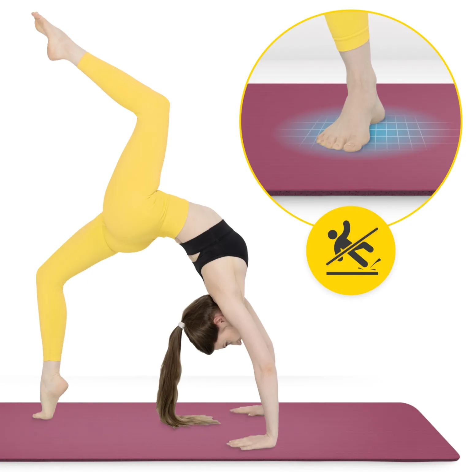 Mata do ćwiczeń fitness i jogi NBR 180 × 60 × 1 cm bordowa