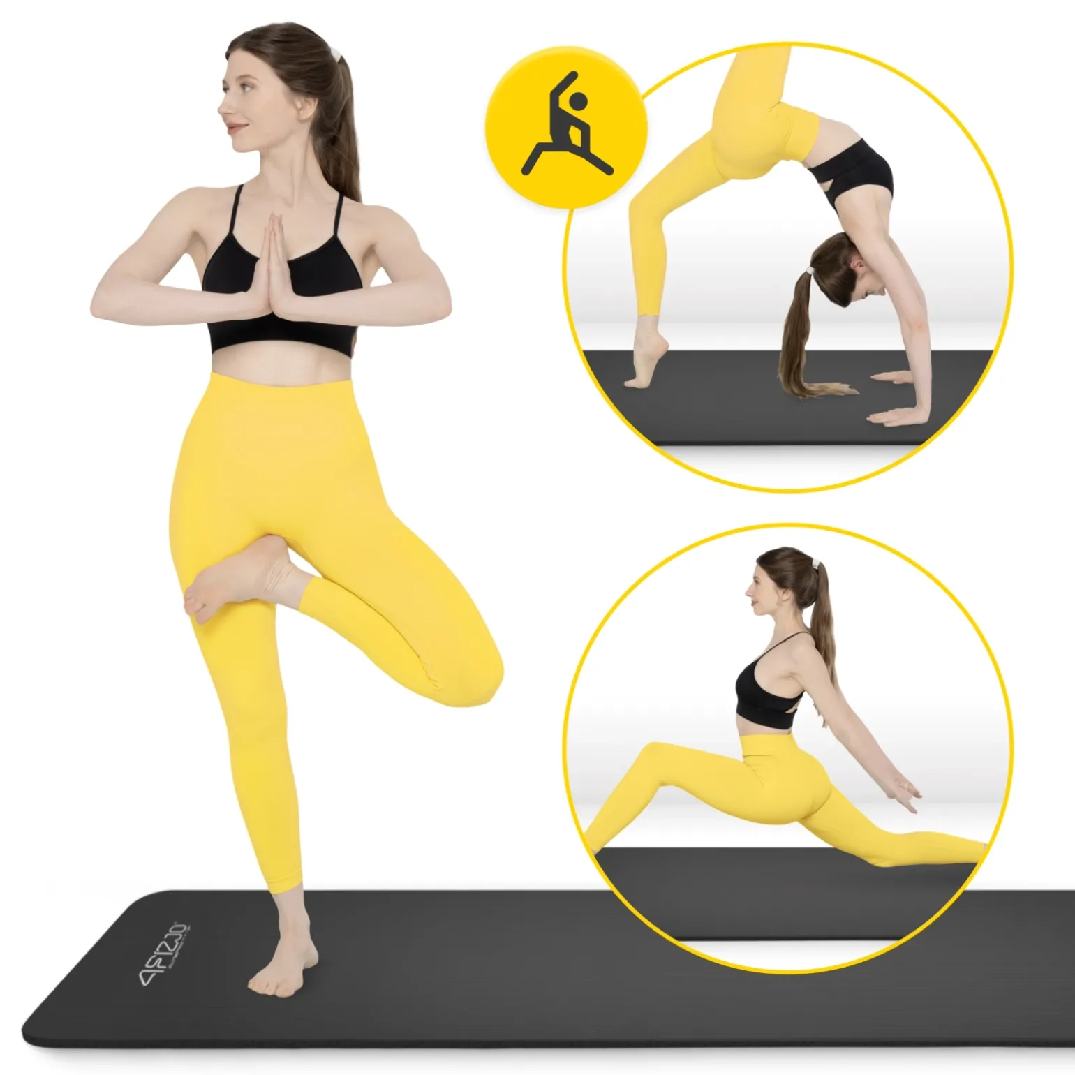 Mata do ćwiczeń fitness i jogi NBR 190 × 100 × 1,5 cm czarna