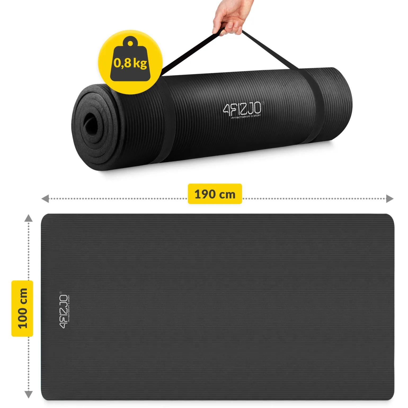 Mata do ćwiczeń fitness i jogi NBR 190 × 100 × 1,5 cm czarna