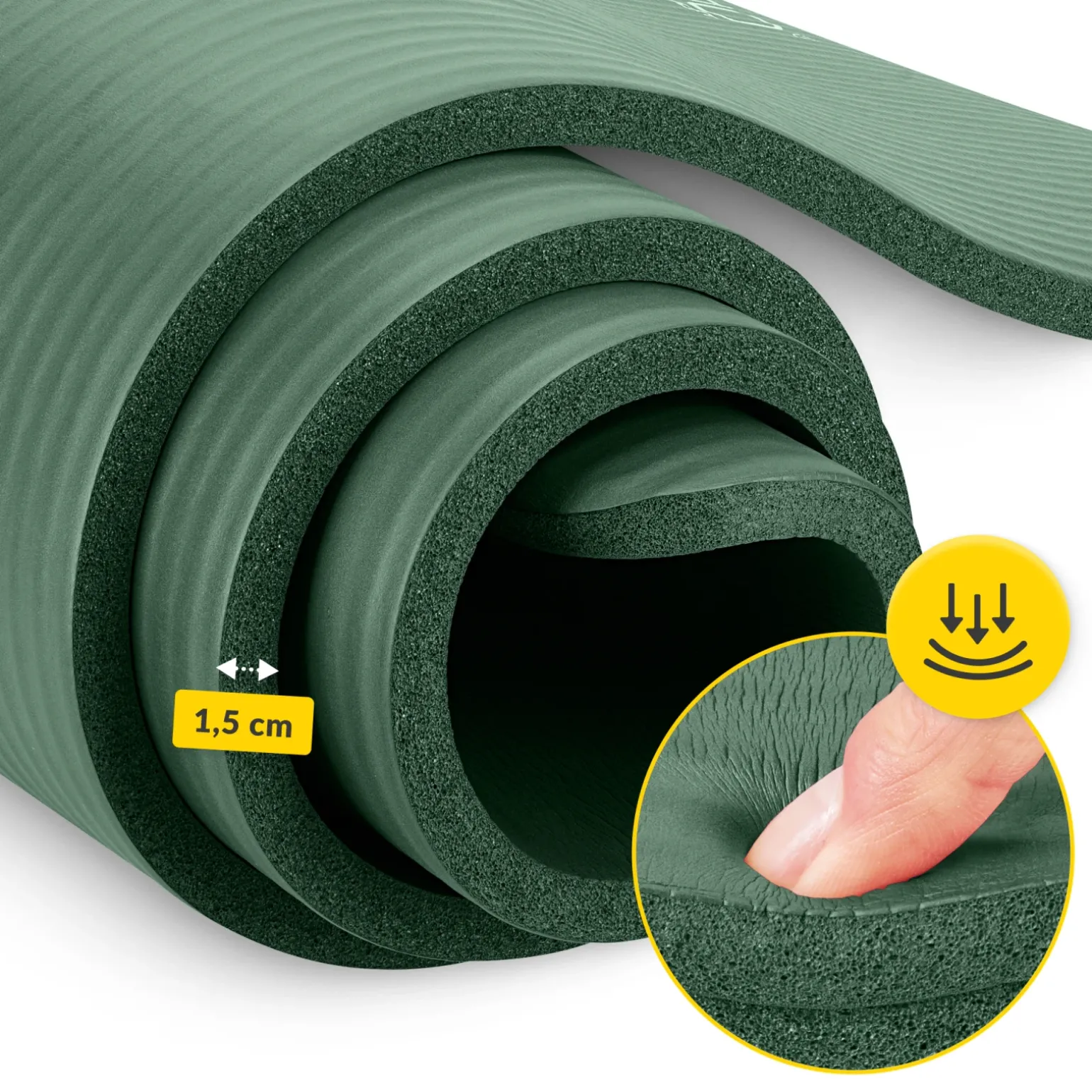 Mata do ćwiczeń fitness i jogi NBR 180 × 60 × 1,5 cm szałwiowa zieleń