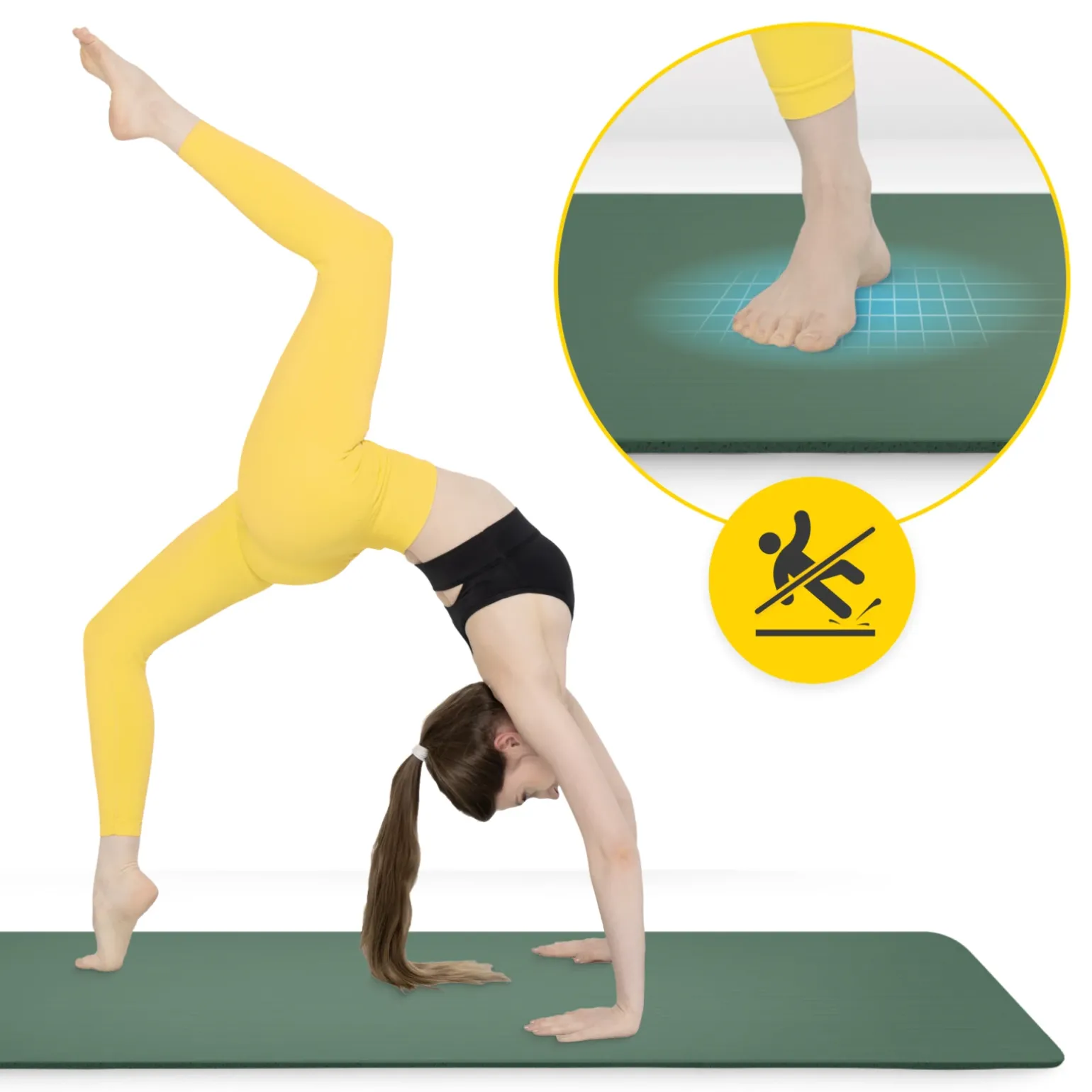 Mata do ćwiczeń fitness i jogi NBR 180 × 60 × 1,5 cm szałwiowa zieleń