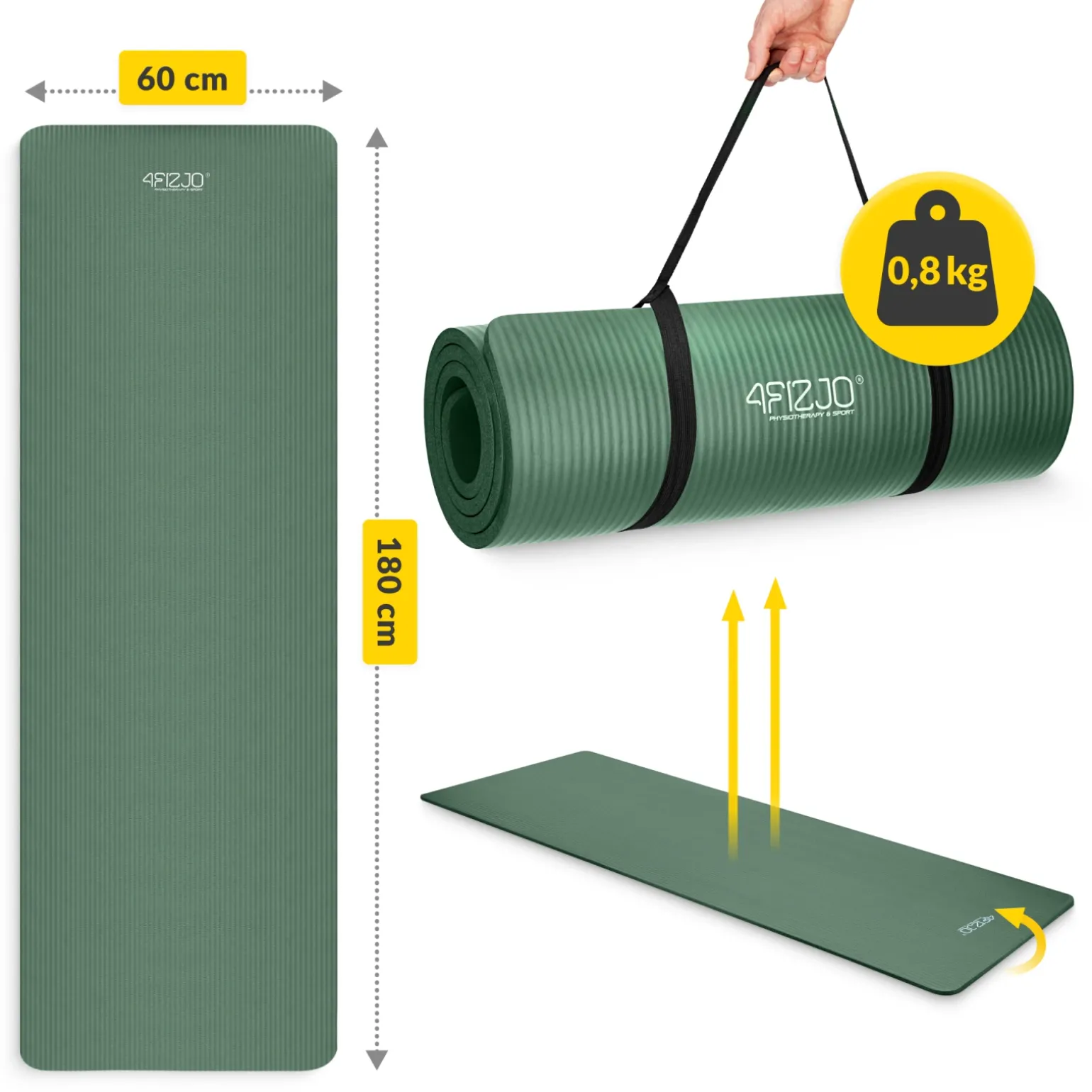 Mata do ćwiczeń fitness i jogi NBR 180 × 60 × 1,5 cm szałwiowa zieleń