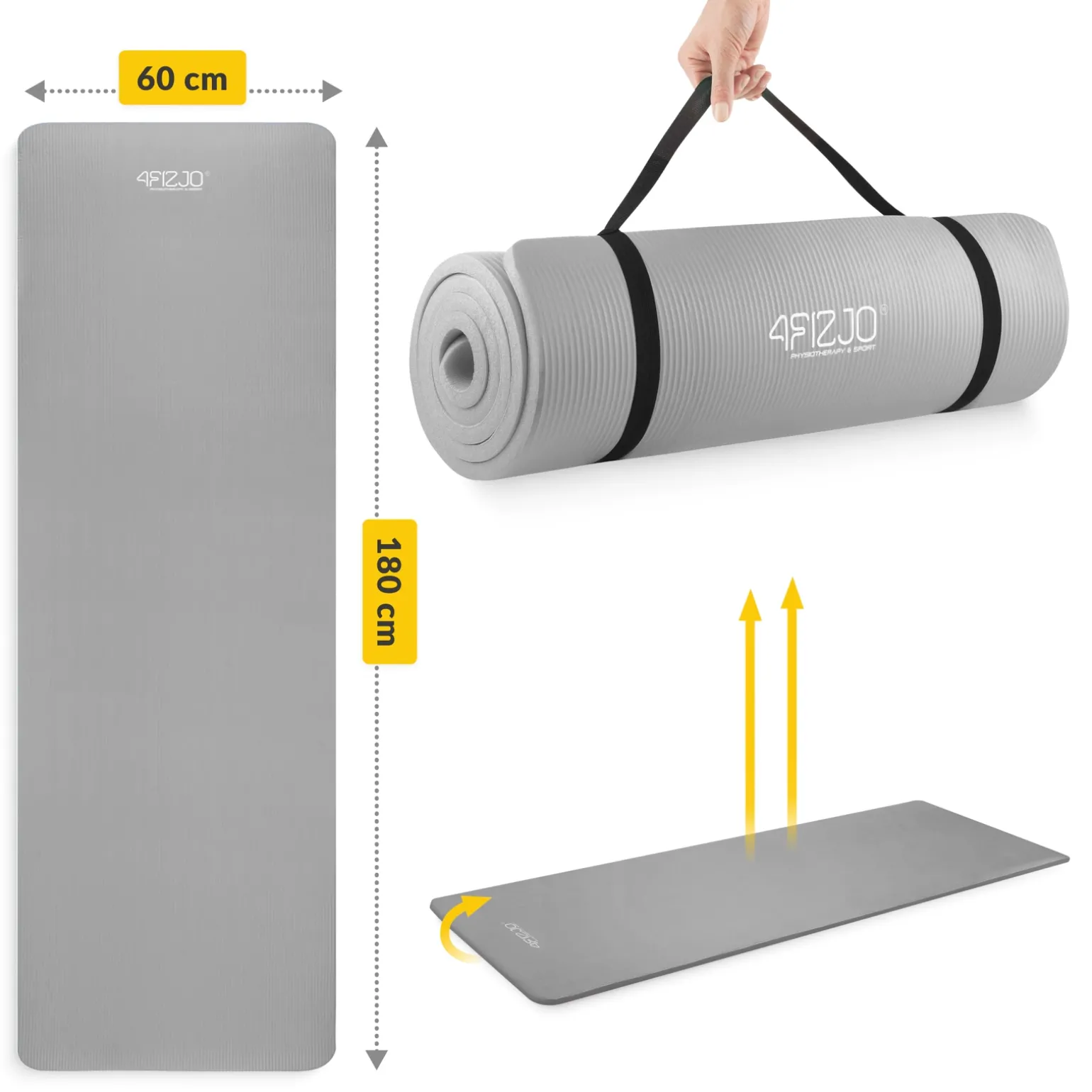 Mata do ćwiczeń fitness i jogi NBR 180 × 60 × 1 cm szara