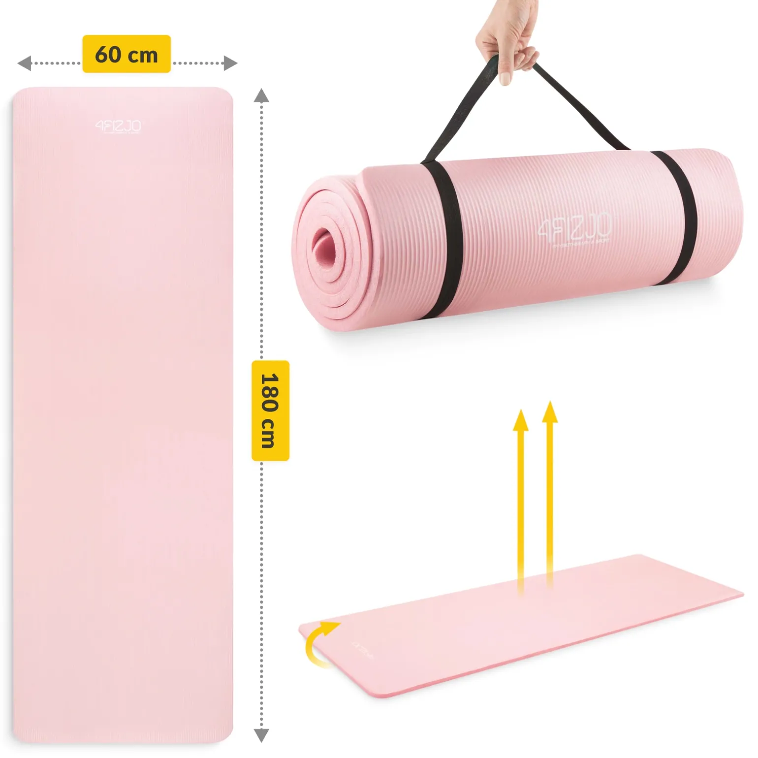 Mata do ćwiczeń fitness i jogi NBR 180 × 60 × 1 cm jasnoróżowa