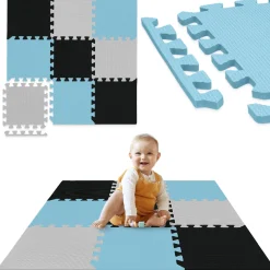 Mata edukacyjna dla dzieci puzzle 90 x 90 cm błękitna