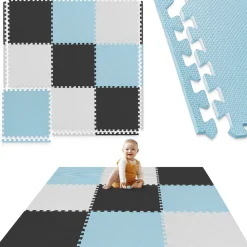 Mata edukacyjna dla dzieci puzzle 180 x 180 cm błękitna