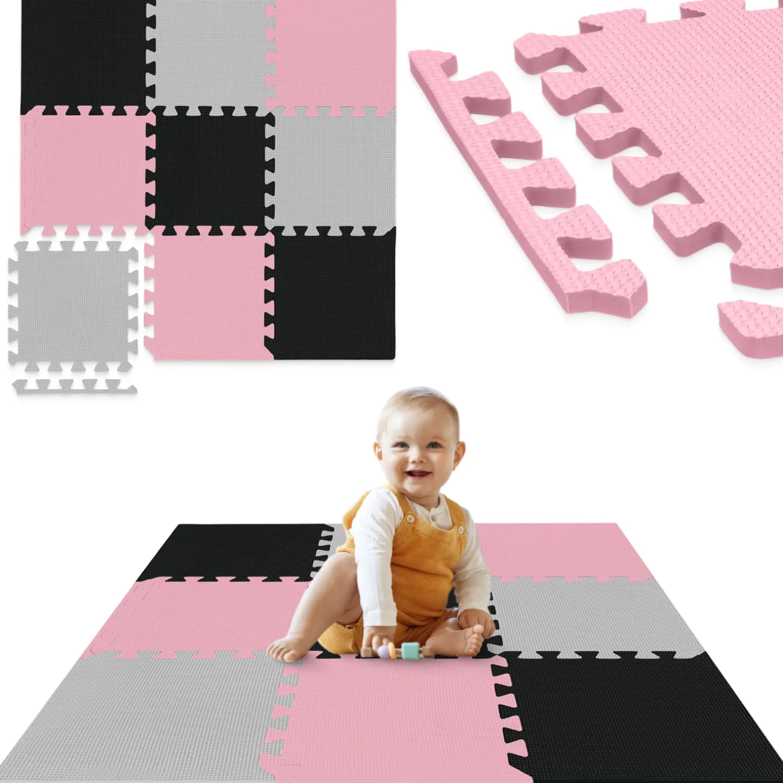 Mata edukacyjna dla dzieci puzzle 90 x 90 cm różowa