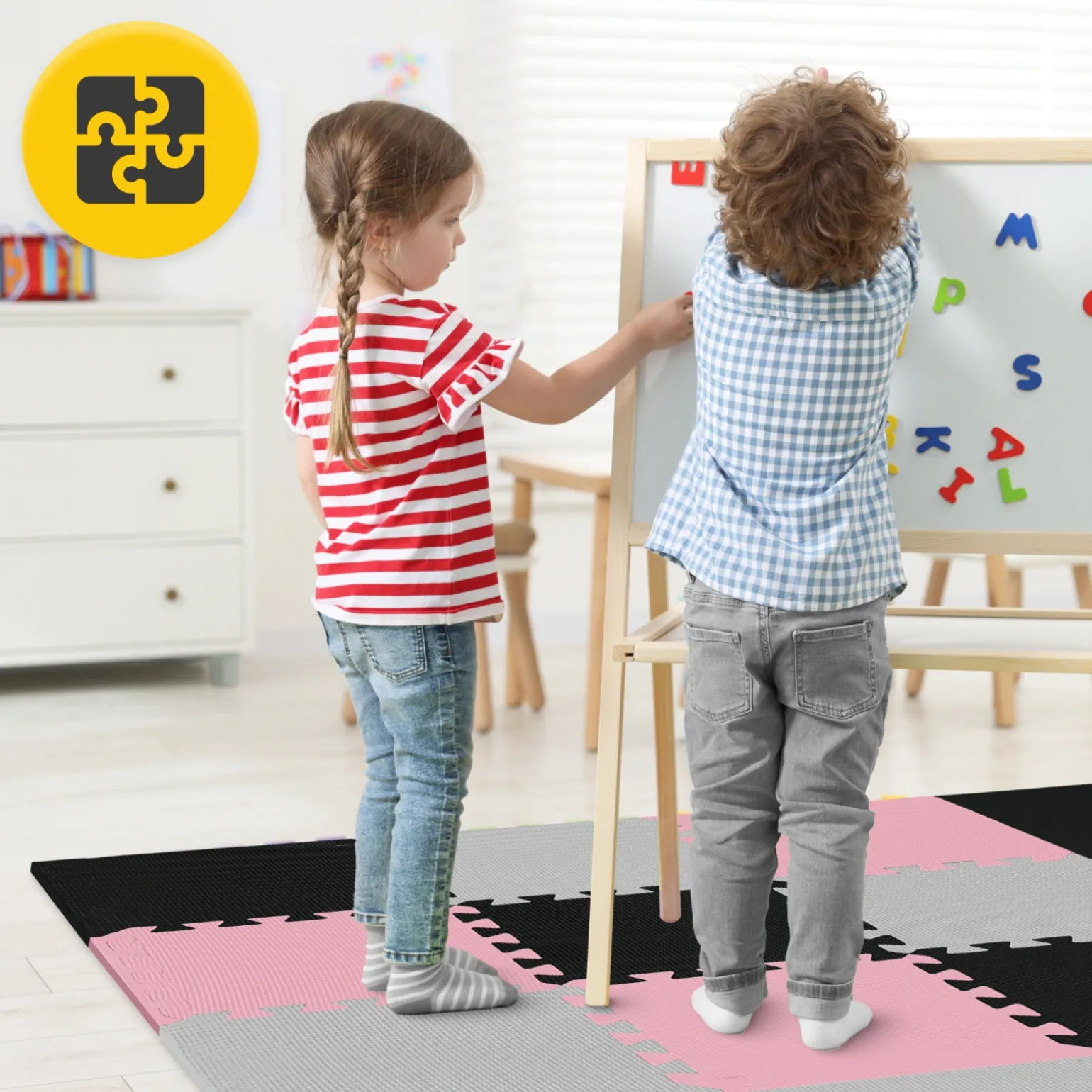 Mata edukacyjna dla dzieci puzzle 90 x 90 cm różowa