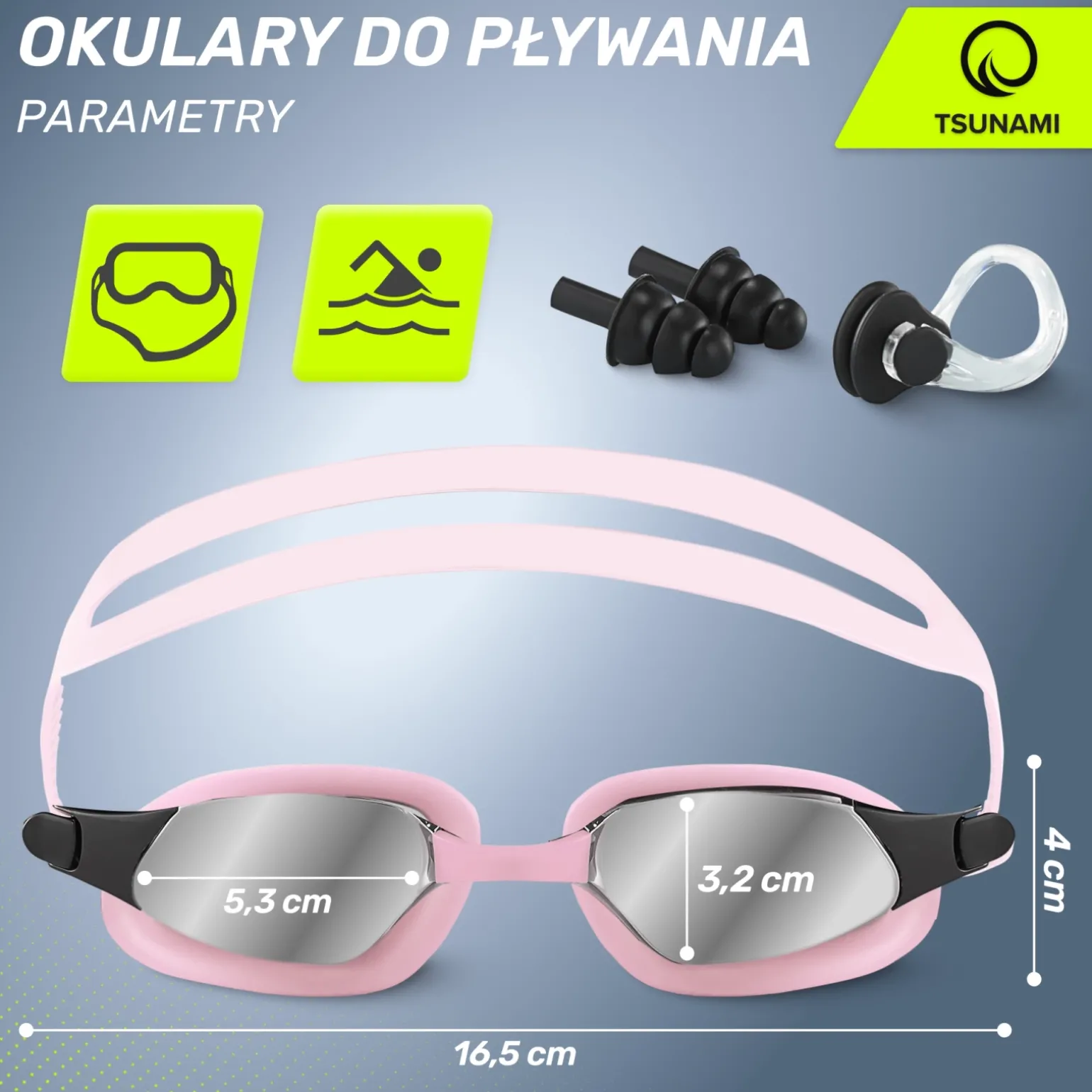Okulary do pływania TSUNAMI różowe