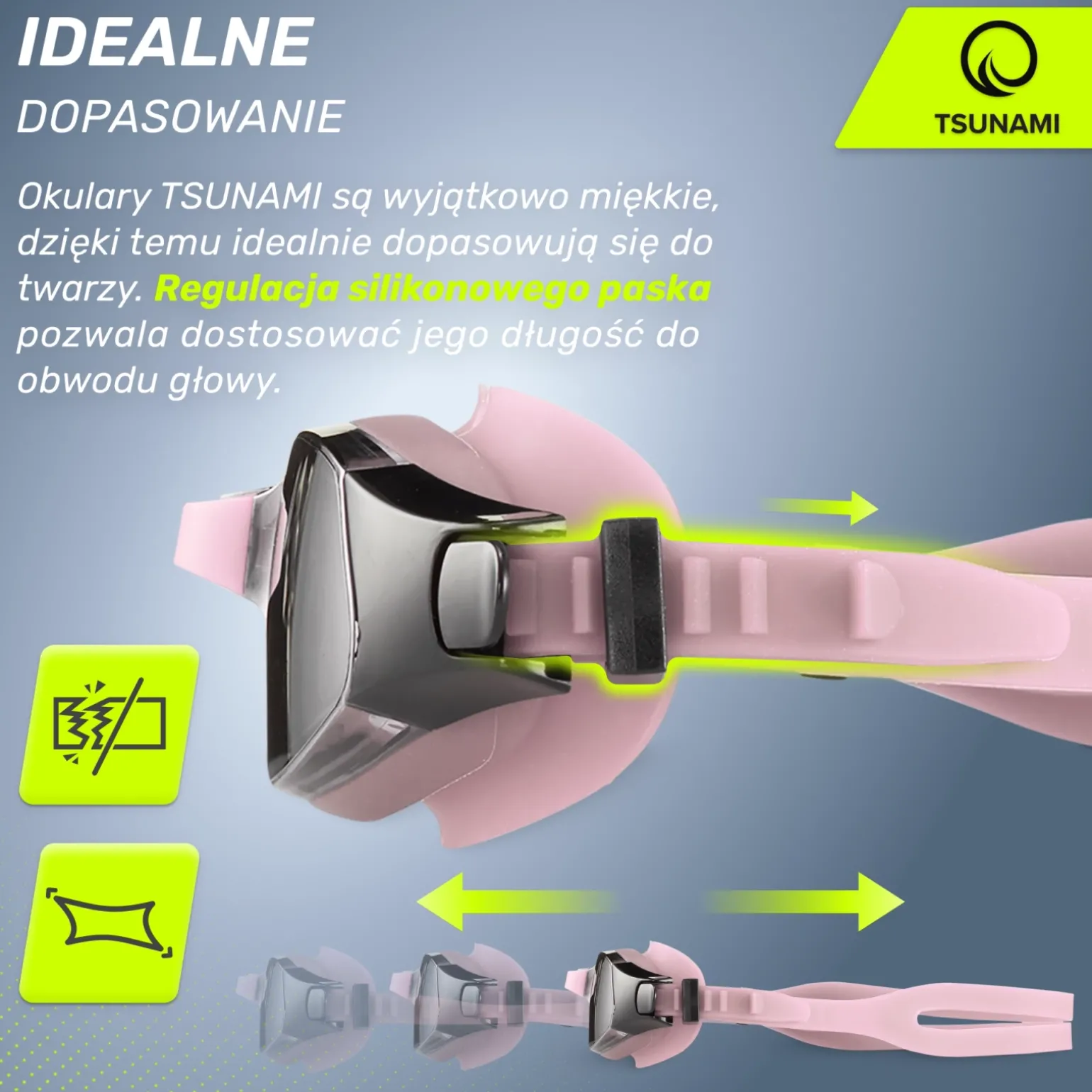 Okulary do pływania TSUNAMI różowe