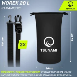 Worek wodoodporny 20 litrów TSUNAMI czarny