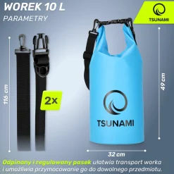 Worek wodoodporny 10 litrów TSUNAMI niebieski