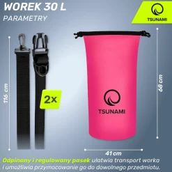 Worek wodoodporny 30 litrów TSUNAMI różowy