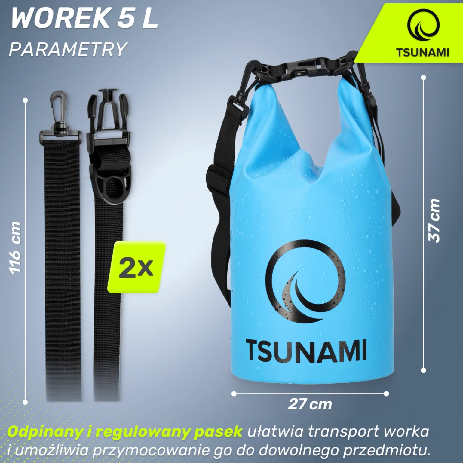 Worek wodoodporny 5 litrów TSUNAMI niebieski