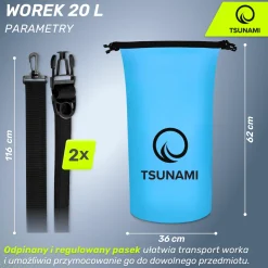 Worek wodoodporny 20 litrów TSUNAMI niebieski