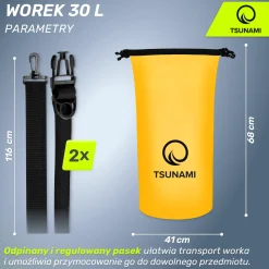 Worek wodoodporny 30 litrówTSUNAMI żółty