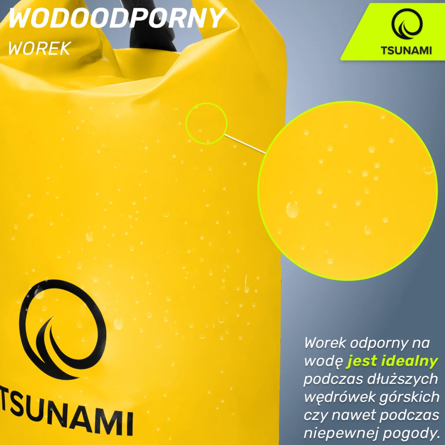 Worek wodoodporny 30 litrówTSUNAMI żółty